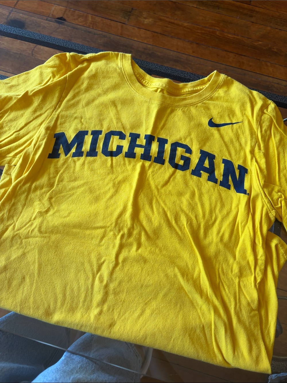 Nike Yellow Michigan Long Sleeve Tee with Navy Print
